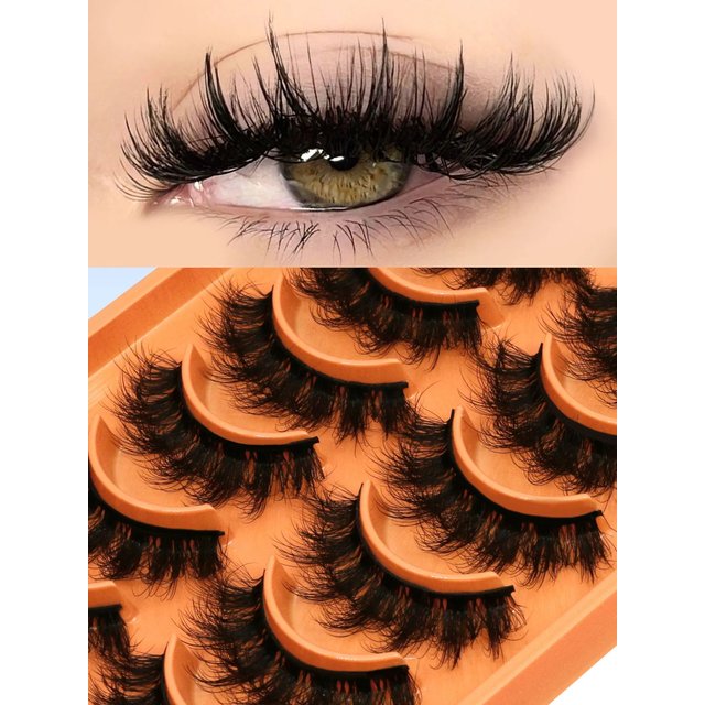 GROINNEYA Fluffy Faux Mink Lashes 8D Wispy Lashes Dramatic Long Thick Volume Fake Lashes False Eyelas Makeup