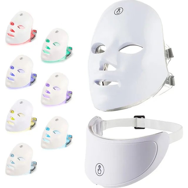 7 Colors LED Face Mask Beauty Machine Neck Part Mask LED Photon Facial Mask Repaired Skin Anti Aging Skin Rejuvenation Tool