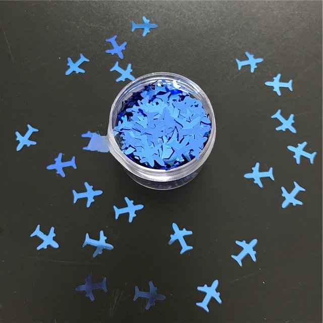 PrettyG 1 Box Blue Airplane Shapes Glitter Sequins 8mm for Resin DIY Making Art Craft Nail Makeup Decoration Accessories B0705