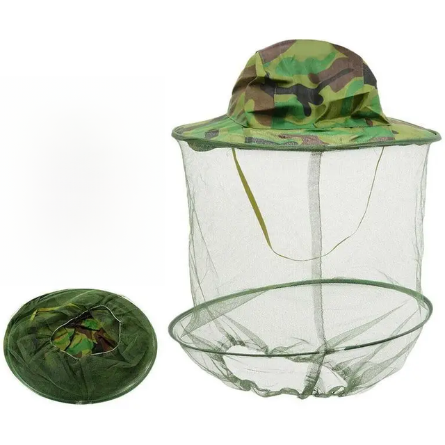 Camouflage Beekeeping Hat with Hidden Mesh Net - Mosquito Repellent, Bee Protection, Outdoor Sunscreen Fishing Cap