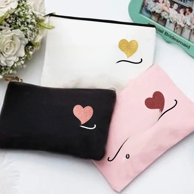 Personalized Canvas Monogram Cosmetic Zipper Pouch Makeup Bag Bridesmaid Maid of Honor Holiday Wedding Bachelorette Party Gifts