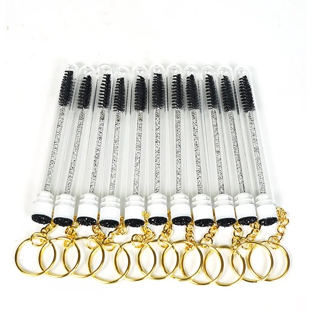 20pcs Keyring Eyelash Spoolies Brush Mascara Wand Tubes with Diamond Key Chain Eyelash Extension Makeup Tools