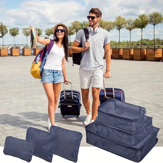 6pcs Travel Organizer Set - Durable Oxford Fabric, Fashionable Women's Packing Cubes For Clothes & Underwear, Hand Washable