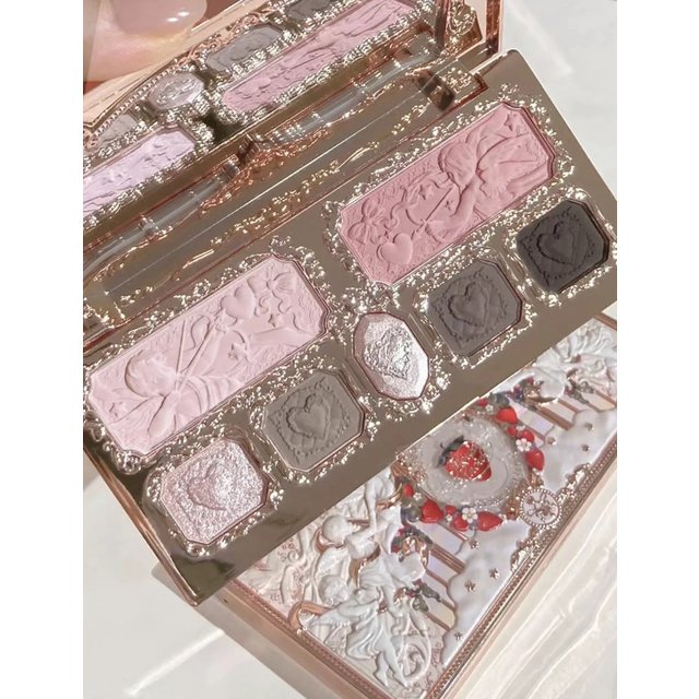 Flower Knows Strawberry Cupid Collection Matte Glitter Shimmer Eyeshadow Face Palette Highlight Blush Makeup Palette