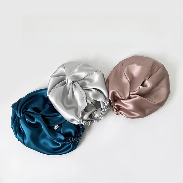 Double Layers 100% Silk Twisted Sleeping Bonnet Natural Silk Turban With Elastic Ribbon Women Headwrap For Hair Care 19Momme