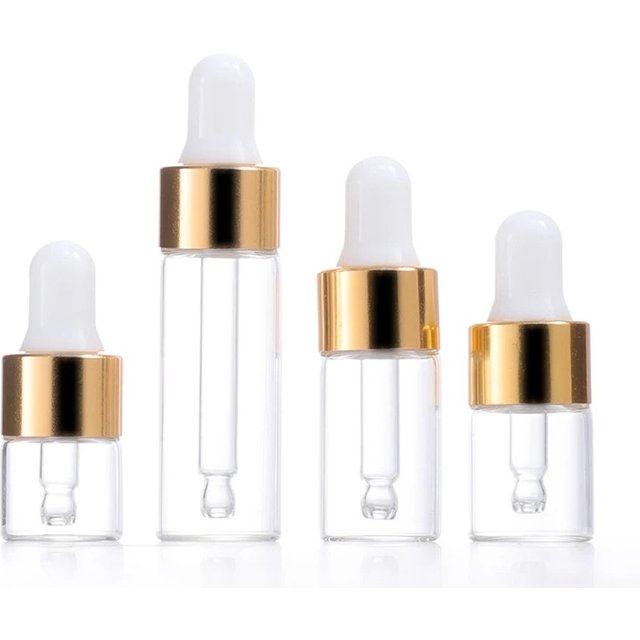 100pcs Essential Oil Bottles 5ml 3ml 2ml 1ml Dropper Bottle Glass Perfume Sample Vial Clear Mini Small Cosmetic Container