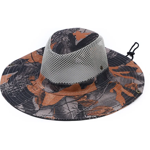 Mesh Fishing Caps Ventilate Camouflage Sunscreen Hat UV Protection Wide Brim Cap for Hunting Hiking Fishing Beach
