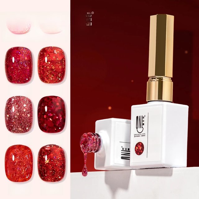 RS NAIL 9g Red Glitter Gel Nail Polish Sparkling Sequins Nail Gel Soak Off LED UV Semi-Permanent Manicure Nail Art Gel Varnish