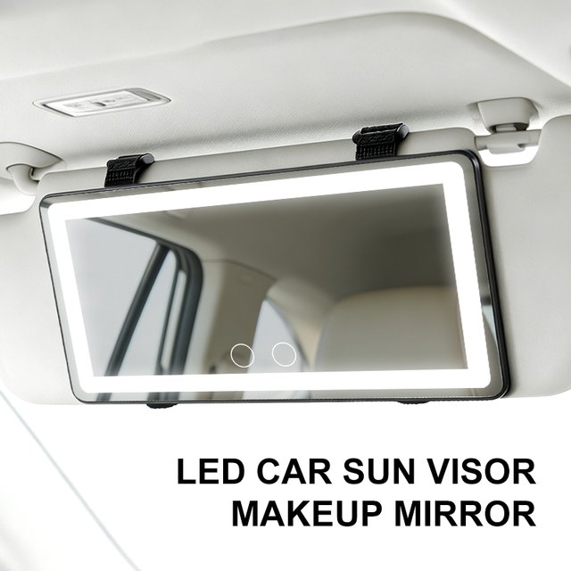LED Car Vanity Mirror Touch Dimmable Sun Visor Makeup Mirror USB Rechargeable Lighted HD Auto Cosmetic Mirror for women