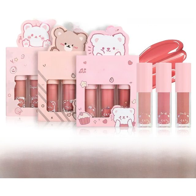 Dragon Ranee 3pcs Mirror Lip Gloss Set Hydrating Shining Lip Glaze Moisturizing Pearl Liquid Lipstick Cartoon Lip glosses Sets
