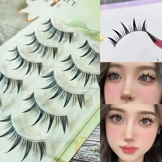 5 Pairs Clear Band False Eyelashes Long Thick Little Devil Eye Lashes Extenson Handmade Natural Looking Make Up Tools