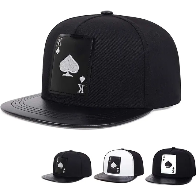 Pu Leather Playing Card Peach Heart K Embroidery Hip-hop Hats Outdoor Adjustable Casual Baseball Caps Sunscreen Hat