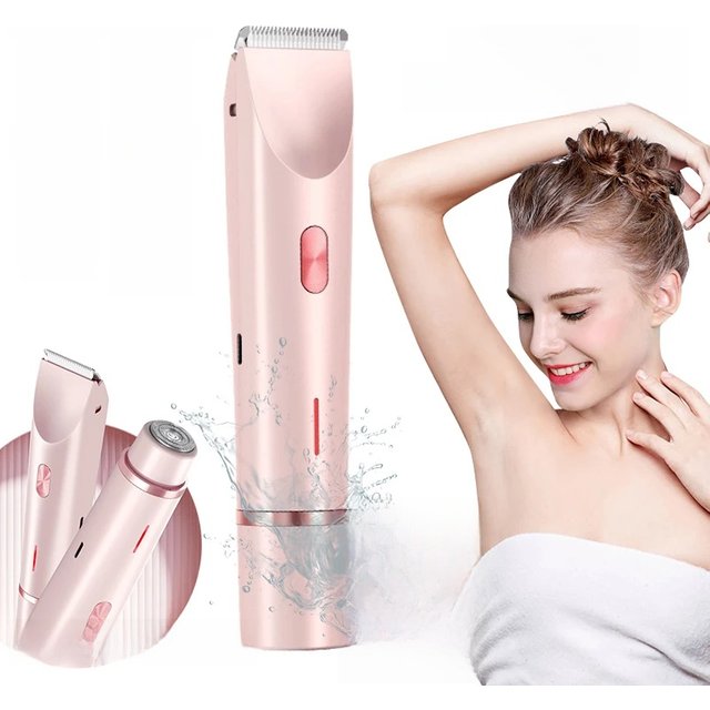 2 in 1 Women Dual-Head Painless Electric Razors Bikini Trimmer Wet Dry Use for Ladies Pubic Hair Detachable Head Electric Shaver