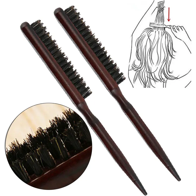 Wooden Handle Boar Bristle Combs Salon Hair Brushes Natural Boar Bristle Hair Combing Brush Slim Line Styling Comb Hairdressing