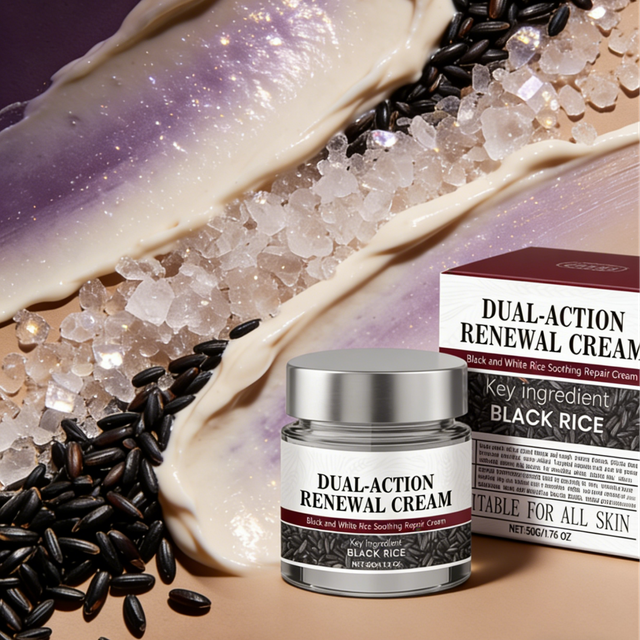 Dual-Action Renewal Face Cream Black White Rice Smooth Skin Blemish Remover Deep Hydration Soothing Repair Cream Moisturizer 50g