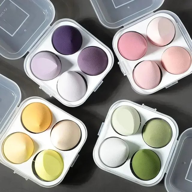 4pcs/setEgg-shaped Makeup Sponge, Non-powder-absorbing, Ultra-soft, Wet & Dry, Boxed