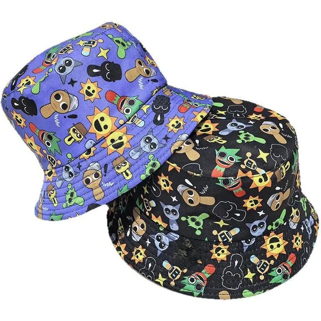 Sprunki Summer Bucket Hat Cartoon Print Beach Sunscreen Cap Fashion Hip Hop Fishing Fisherman Hat Wear Double Side Gifts