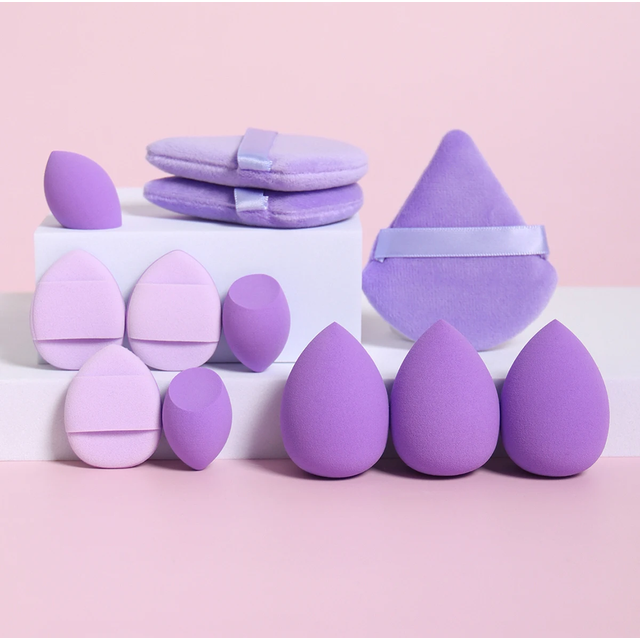 12-Piece All-Purpose Makeup Sponge Set, Made of 3 Loose Powder Puffs, 3 Mini Air Cushion Puffs, 3 Beauty Eggs and 3 Mini Beauty