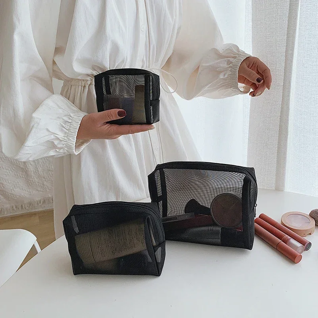 Small Large Clear Black Makeup Bag Mesh Transparent Cosmetic Bags Black Travel Toiletry Organizer Lipstick Storage Pouch Bags
