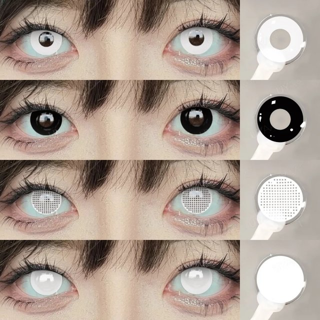 UYAAI Cosplay White Lenses Halloween Color Contact Lenses Crazy White Eye Lenses Anime Black Make Up Lenses Vampire Red Lenses