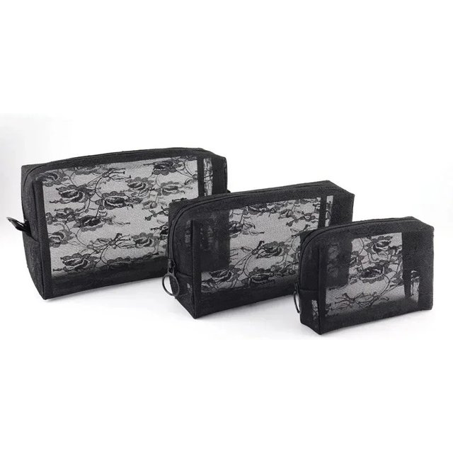 1PCS Mesh Clear Cosmetic Bags Small Large Black Makeup Bag Lace Flower Travel Toiletry Organizer Case Lipstick Storage Pouch
