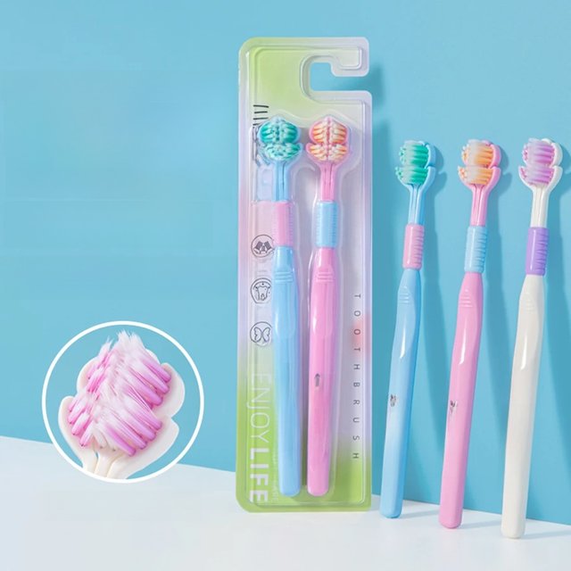 3D Stereo Three-Sided Toothbrush Ultra Fine Soft Hair Adult Toothbrush Tongue Scraper Deep Cleaning Health Oral Care Teeth Brush