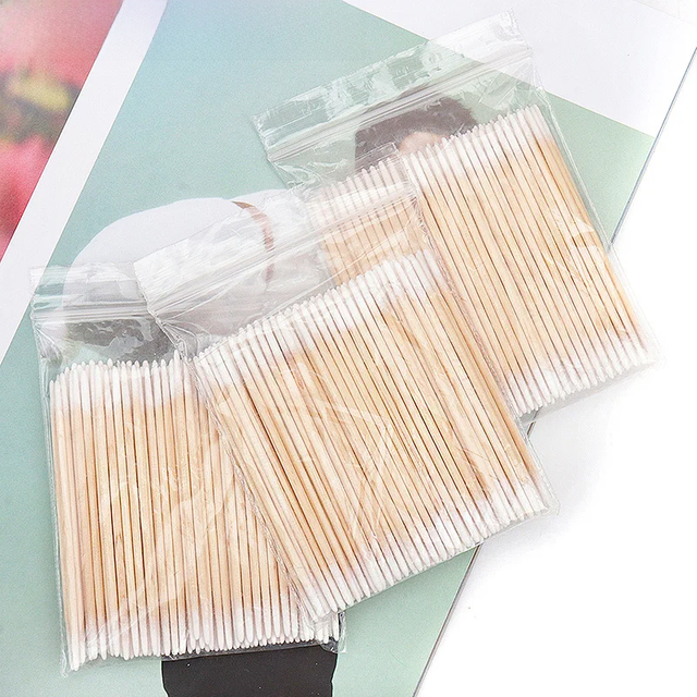 100/300 Pcs Disposable Double Head Cotton Swab Ear Cleaning Wood Sticks Eyelash Extension Glue Remover Microbrush Makeup Tools