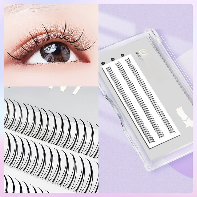 DIY A/M Shape Spikes Cluster Eyelash Extension Fish Tail Mix 3D Heat Bonded False Lashes Individual Makeup Natural Premade Fan