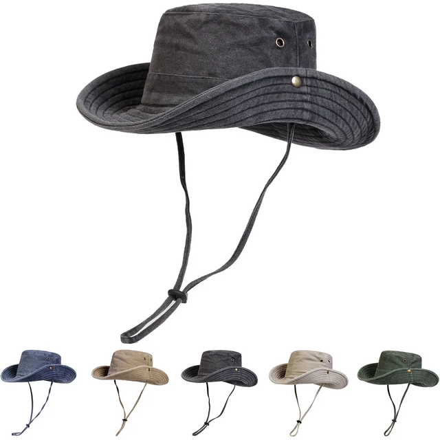 Men Big Eaved Washed Bucket Hats Fishermen Caps Outdoor Casual Cap Men Sunscreen Hat