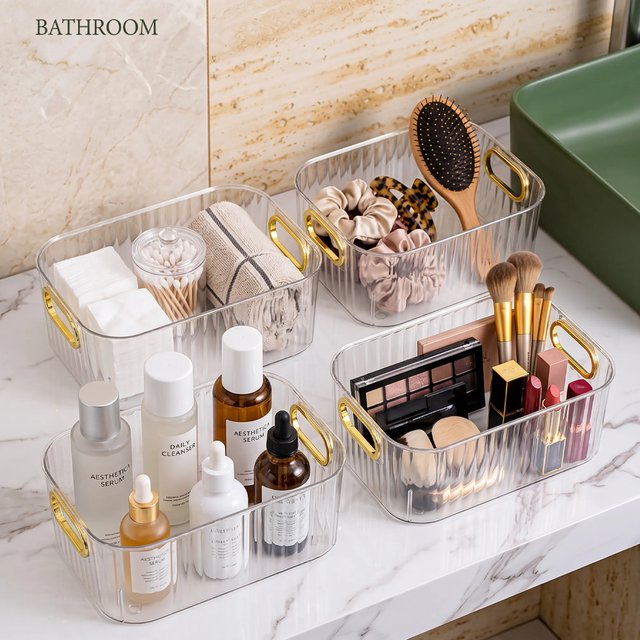 4Pcs Desktop Storage Organiser Box Plastic Storage Basket Makeup Drawer Organizer Container For Cosmetic Jewelry Office Desk Home Tidying