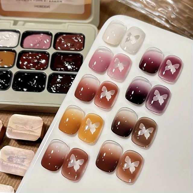 MORDDA 9 Colors New Silk Road Wash-in Painting- Pad Glue Smudge, High Saturation, Popular Versatile Semi-Solid Nail Polish Glue,