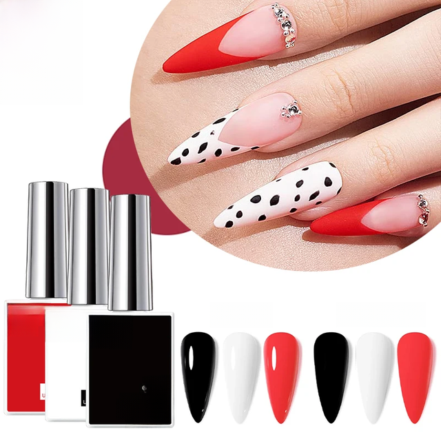 15ml Classic Gel Nail Polish, Vibrant Black,White Red Shades Varnish Easy Soak Off UV LED Nail Gel for Home Salon & DIY Nail Art