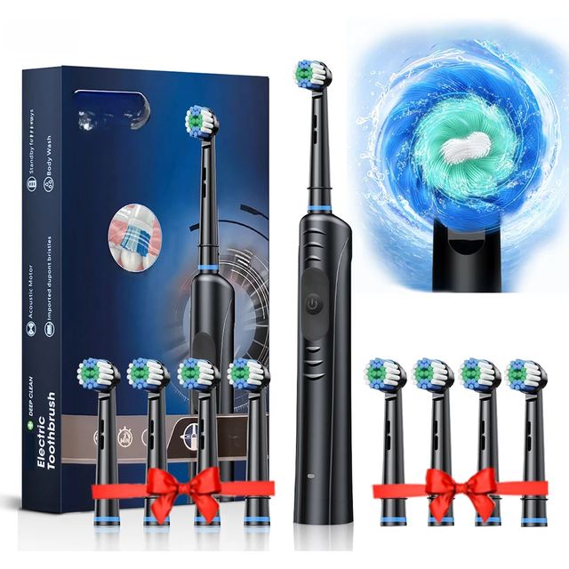 Electric Toothbrush Rotary Electric Toothbrush for Adults Rotating Electric Toothbrush with 8 Heads Rechargeable Teeth Whitenin