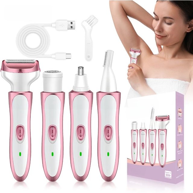 USB Four in One Electric Shaver - Suitable for Face, Nose, Legs, Armpits, Painless Trimmer - Portable Beauty Toolkit