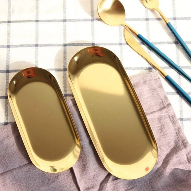 Oval Stainless Steel Gold Tray Storage Tray Jewelry Cosmetics Tray Fruit Dessert Snack Plate Household Decorative Organizer