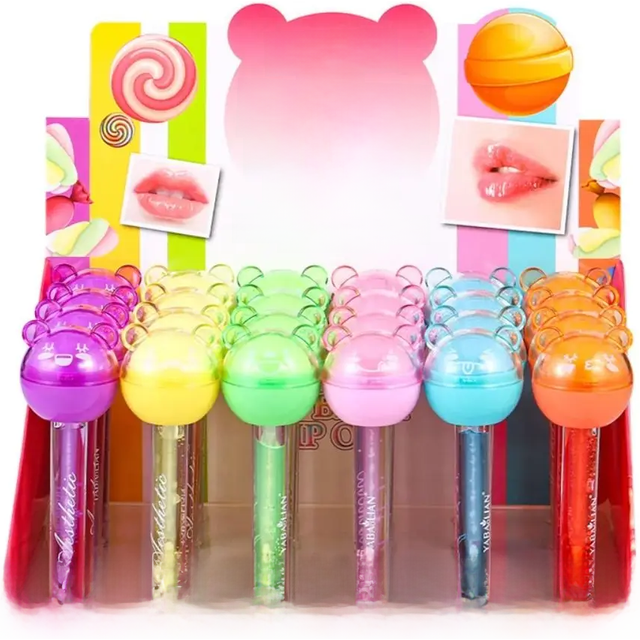 1PC 2 In 1 Cute Lollipop Lip Balm Lipgloss Moisturizer Candy Lipglazes Lipstick Waterproof Long Lasting Lip Tint Cosmetics