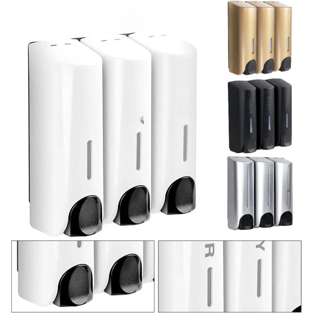 Triple 350ml Shower Bath Shampoo Dispenser Multi-Purpose Wall-Mount Body Wash Dispenser Large Capacity for Bathroom Accessories