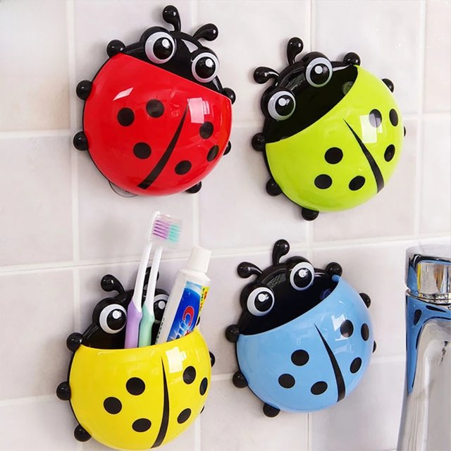Ladybug Animal Insect Toothbrush Holder Bathroom Cartoon Toothbrush Toothpaste Wall Suction Holder Rack Container Organizer 1PC