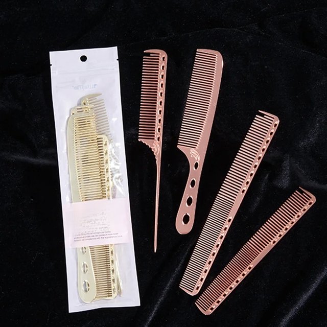 4pcs/set Aluminum Comb Set Barber Metal Hair Dressing Combs Hairdressing Anti-static Comb Ultra Thin Hair Brush Salon Hair Tools