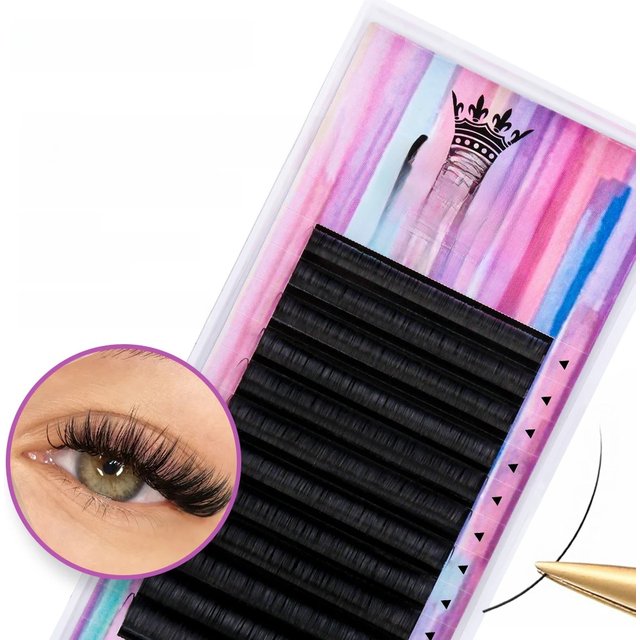 MASSCAKU 8-18mm and Mix Length Korean PBT Fiber Ellipse Flat Lashes Matte Black Double Split Tips Shaped Eyelashes Makeup Tools