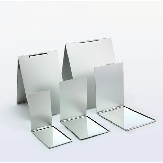Aluminum Folding Mirror Mini Portable Makeup Mirror Hand Standing Small Mirrors Vanity Foldable Compact Pocket Cosmetics Tools