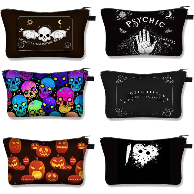 Spirit Board Ouija Ghost Cosmetic Case Pumpkin Skull Witch Vampire Makeup Storage Pouch Black Cat Candy Bags Halloween Gift
