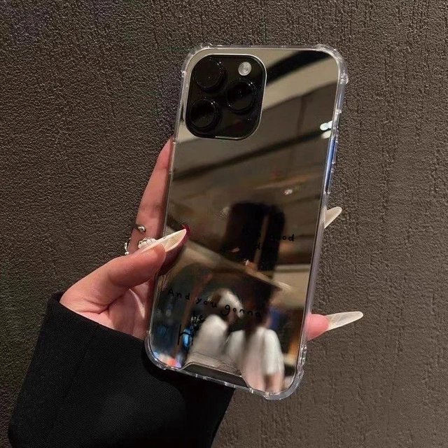 Minimalist Letters Graphic Mirror Phone Case For iPhone 16 11 12 13 14 15 Pro Max XS X XR 7 8 Plus SE Make Up Mirror Soft Cover