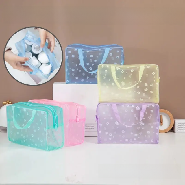 5 Color Waterproof PVC Cosmetic Storage Bag Women Transparent Organizer for Makeup Pouch Compression Travelling Bath Bags