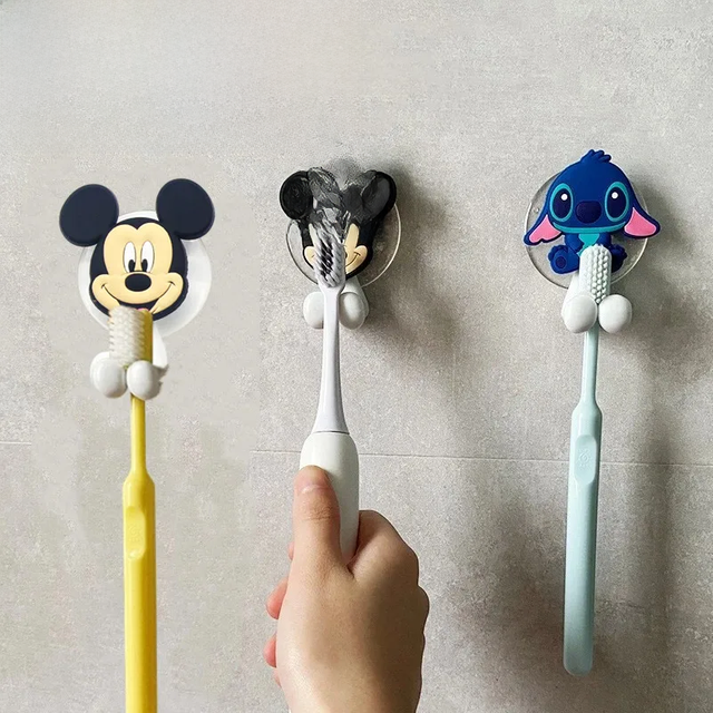 Disney Stitch Anime Figure Mickey Mouse kids Toothbrush Holder Minnie Mouse Cartoon Wall Mounted Shelf Kitchen Bathroom Toys