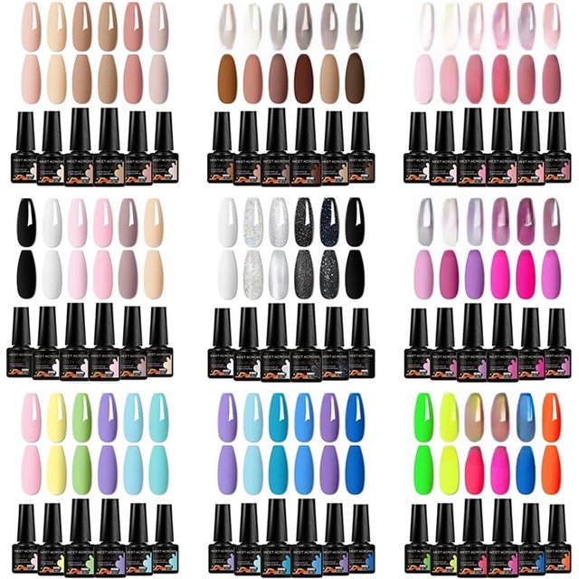 6pcs All-season Gel Nail Polish Set Nude Pink Red Glitter Semi Permanent UV Gel Polish Kits All For Manicure Soak Off Vernis DIY