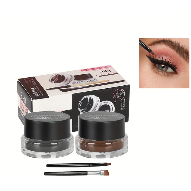 2pcs/set,Eyeliner Gel & Eyebrow Pomade,Waterproof Sweatproof Smudge Proof Long-lasting,Dual Color,Easy To Apply Eye Makeup Kit