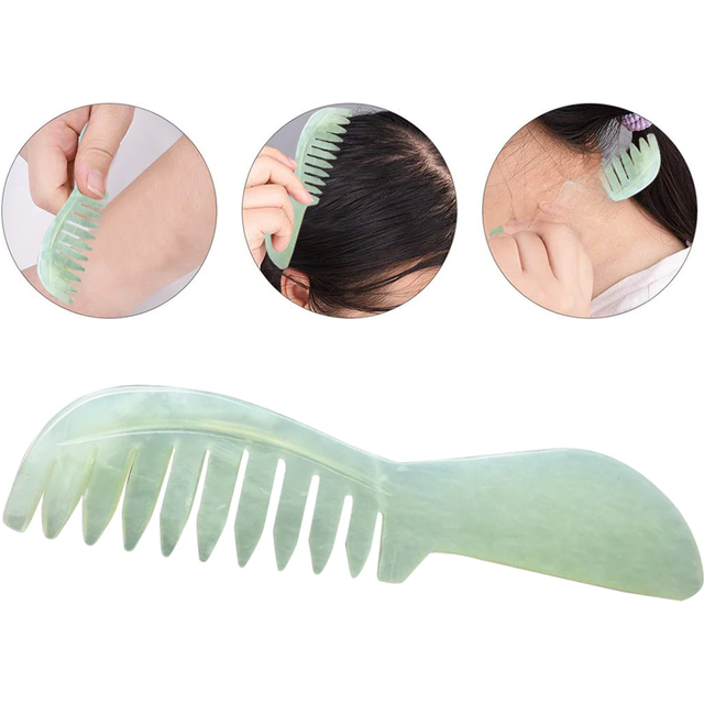 Natural Jade Stone Massage Comb Jade Scraping Comb Massage Head Soothing Nerve Jade Massage Comb Hair Care Tools Random Color
