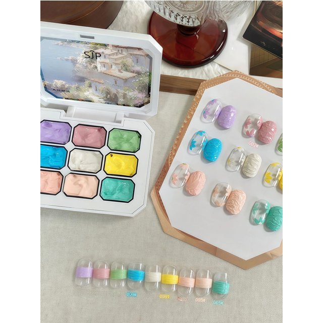 9/12Colors Macaron Gypsum Painting Nail Polish Patting Smudge Canned High Saturation Popula-Solid Nail Polish Nail