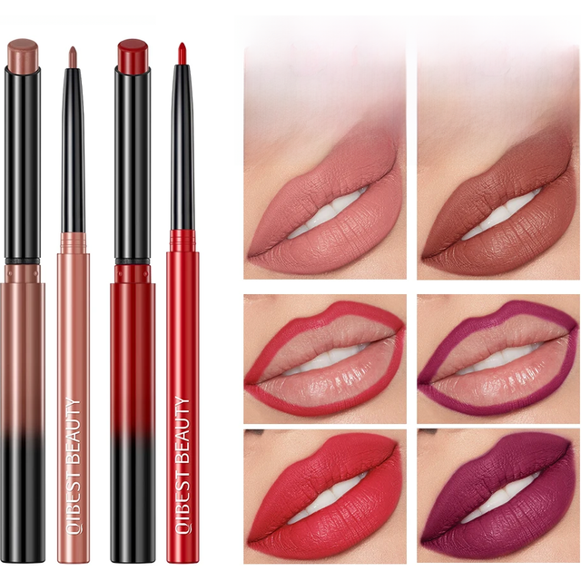 2pcs Lipstick Lipliner Pen Set Matte Waterproof Lip Liner Pencil Contour Makeup Sexy Red Lip Stick Long Lasting Cosmetics Beauty
